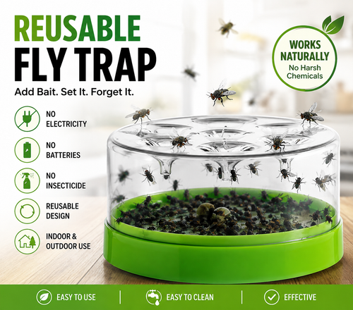 ♻️ Reusable fly trap—no electricity, no poison! 🏠 Safe to use in the kitchen and around children and pets.
