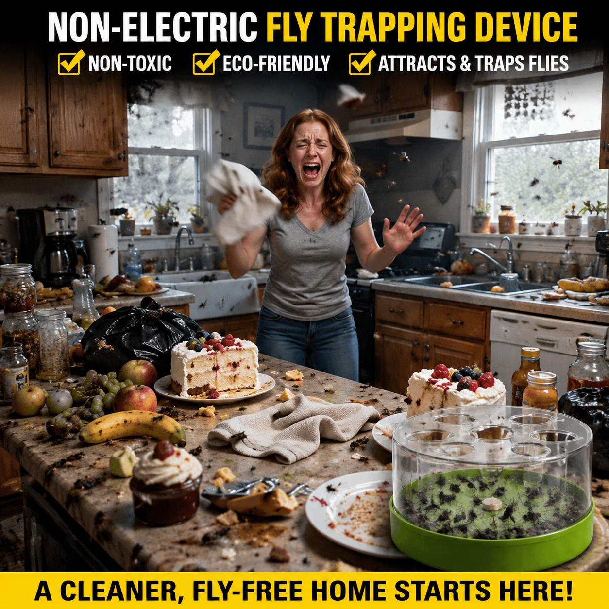 ♻️ Reusable fly trap—no electricity, no poison! 🏠 Safe to use in the kitchen and around children and pets.