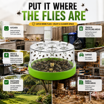 ♻️ Reusable fly trap—no electricity, no poison! 🏠 Safe to use in the kitchen and around children and pets.