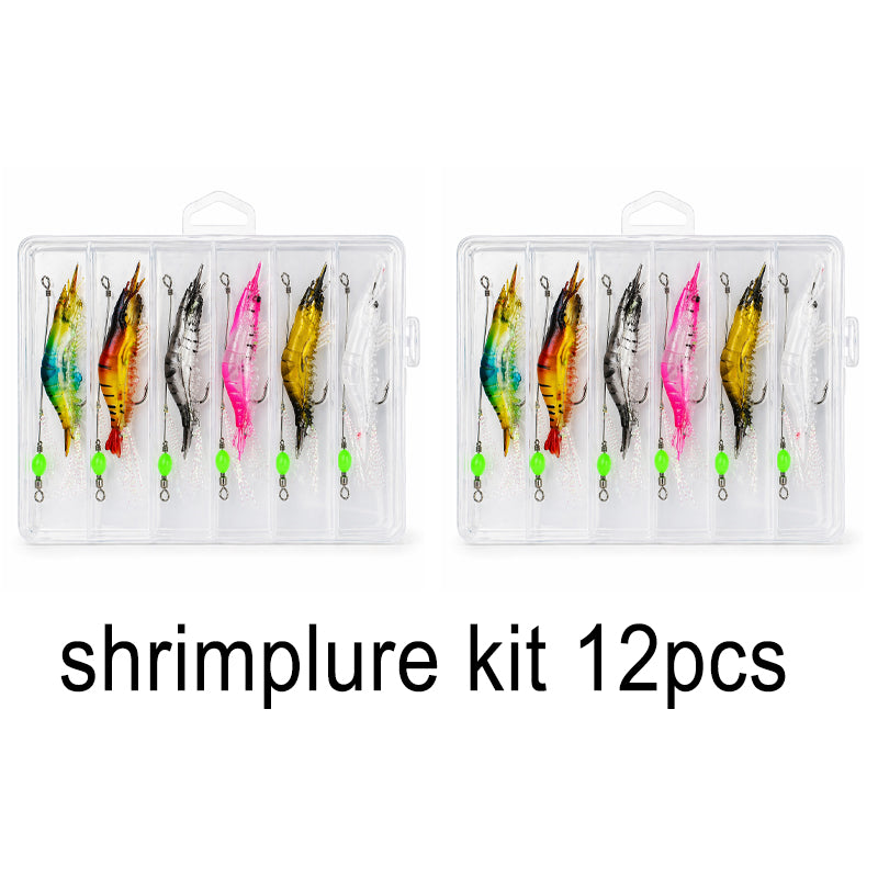 Luminous Shrimp Lure Kit with Hook, Realistic Soft Fishing Bait for Saltwater & Freshwater, 9cm 6g Simulation Shrimp Lures for Bass, Trout, Redfish, Snook