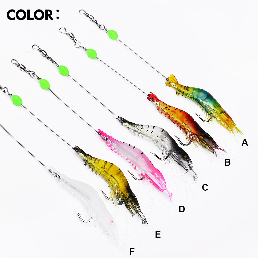 Luminous Shrimp Lure Kit with Hook, Realistic Soft Fishing Bait for Saltwater & Freshwater, 9cm 6g Simulation Shrimp Lures for Bass, Trout, Redfish, Snook