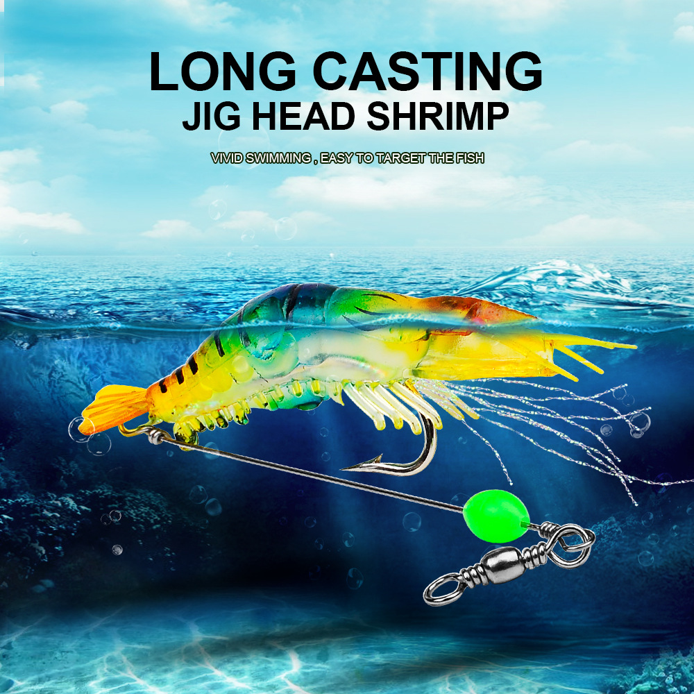 Luminous Shrimp Lure Kit with Hook, Realistic Soft Fishing Bait for Saltwater & Freshwater, 9cm 6g Simulation Shrimp Lures for Bass, Trout, Redfish, Snook