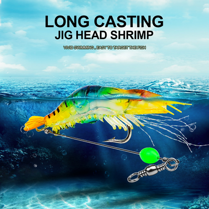 Luminous Shrimp Lure Kit with Hook, Realistic Soft Fishing Bait for Saltwater & Freshwater, 9cm 6g Simulation Shrimp Lures for Bass, Trout, Redfish, Snook