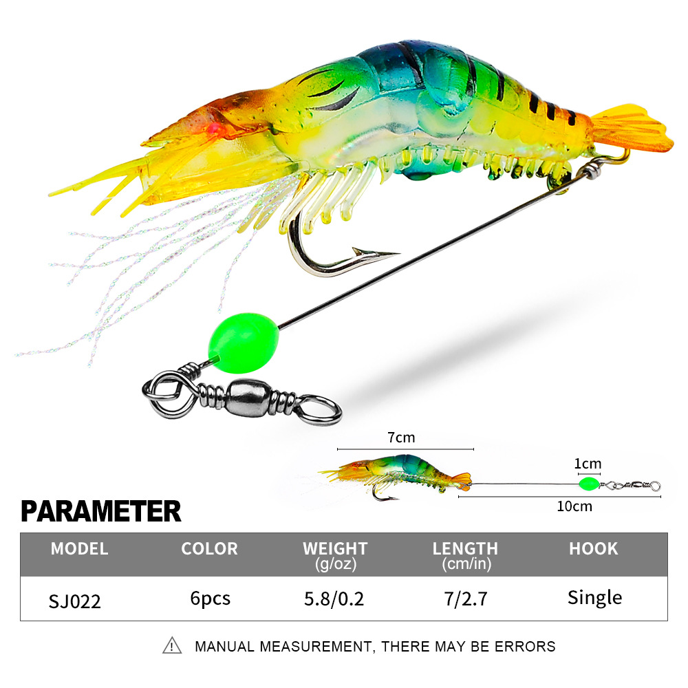 Luminous Shrimp Lure Kit with Hook, Realistic Soft Fishing Bait for Saltwater & Freshwater, 9cm 6g Simulation Shrimp Lures for Bass, Trout, Redfish, Snook