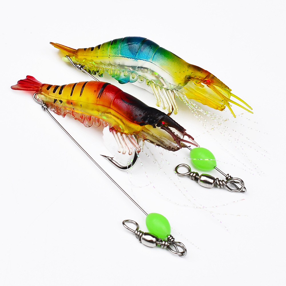 Luminous Shrimp Lure Kit with Hook, Realistic Soft Fishing Bait for Saltwater & Freshwater, 9cm 6g Simulation Shrimp Lures for Bass, Trout, Redfish, Snook