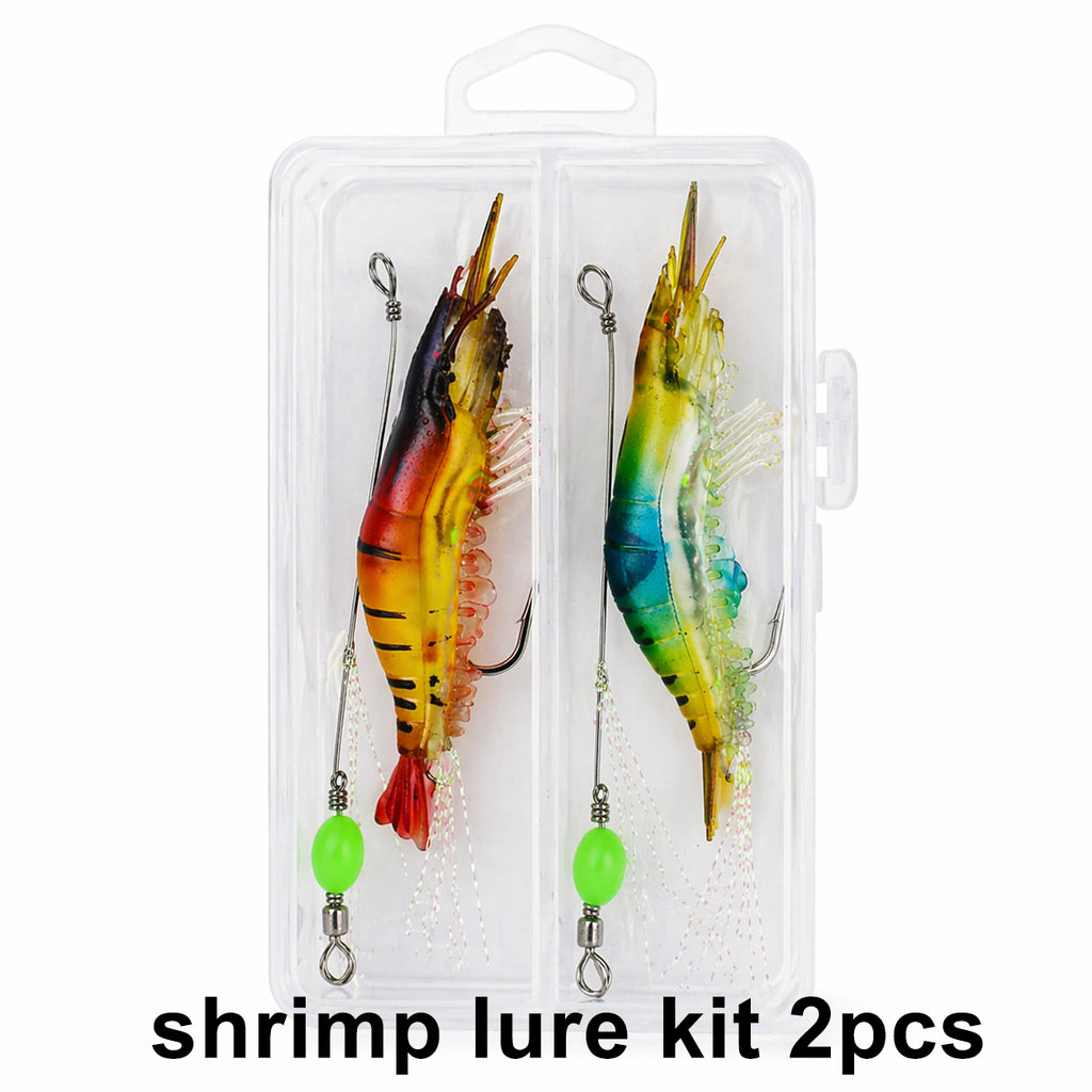 Luminous Shrimp Lure Kit with Hook, Realistic Soft Fishing Bait for Saltwater & Freshwater, 9cm 6g Simulation Shrimp Lures for Bass, Trout, Redfish, Snook