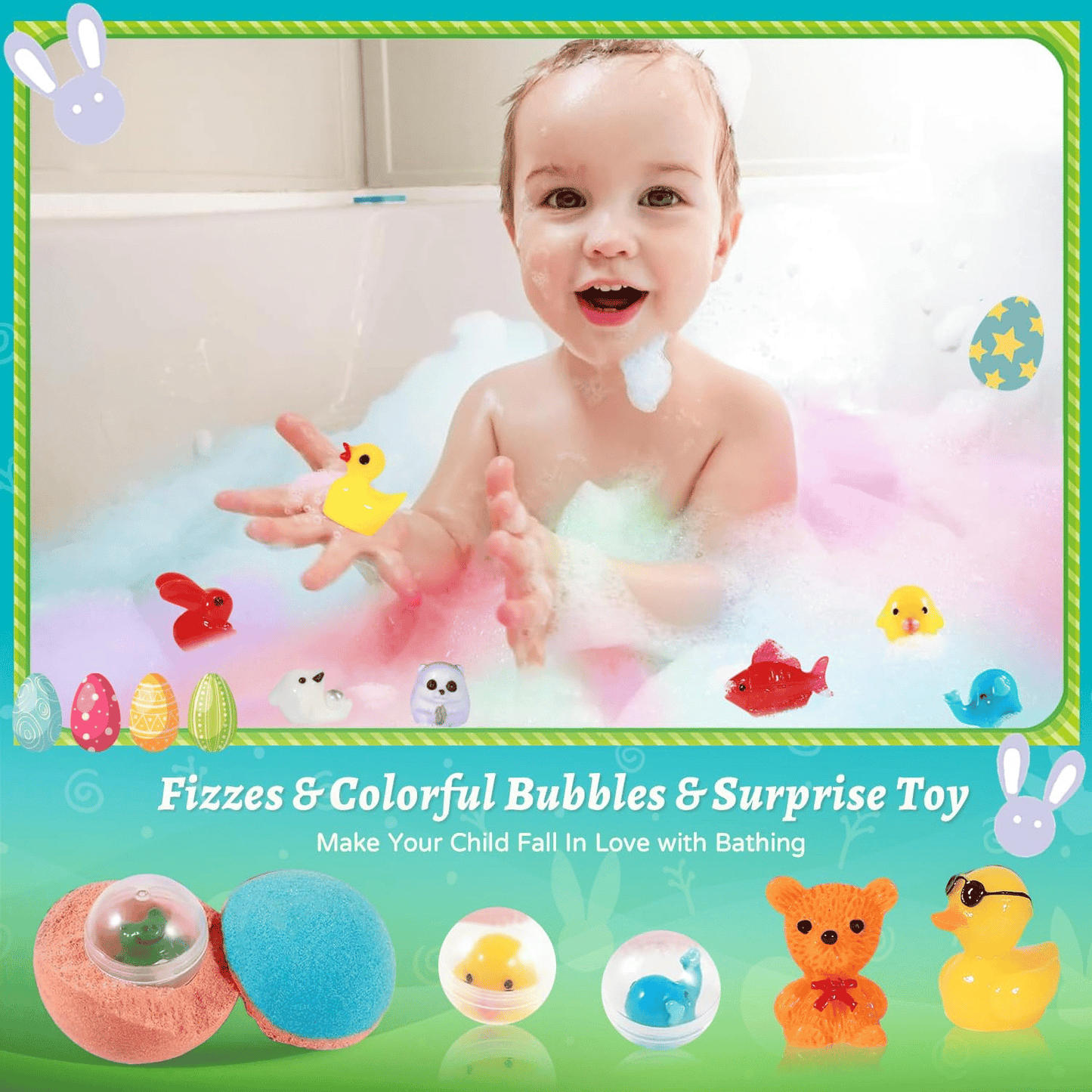 HOT SALE🔥🛁 Natural Bath Bombs for Kids with Mega Bubbles & Surprise Inside 🥚✨12 pcs[1 Box]