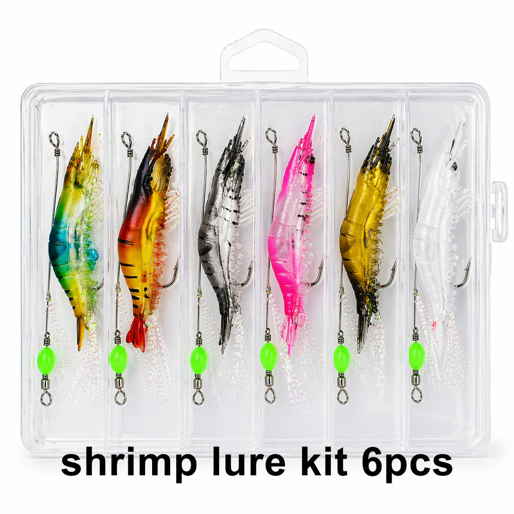 Luminous Shrimp Lure Kit with Hook, Realistic Soft Fishing Bait for Saltwater & Freshwater, 9cm 6g Simulation Shrimp Lures for Bass, Trout, Redfish, Snook
