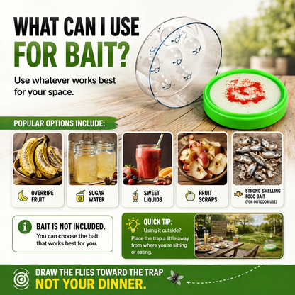 ♻️ Reusable fly trap—no electricity, no poison! 🏠 Safe to use in the kitchen and around children and pets.
