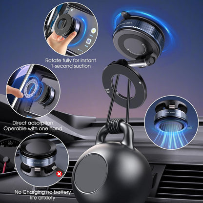 🚙360° Rotatable Vacuum Magnetic Phone Holder, Foldable and Retractable Suction Cup Car Phone Mount
