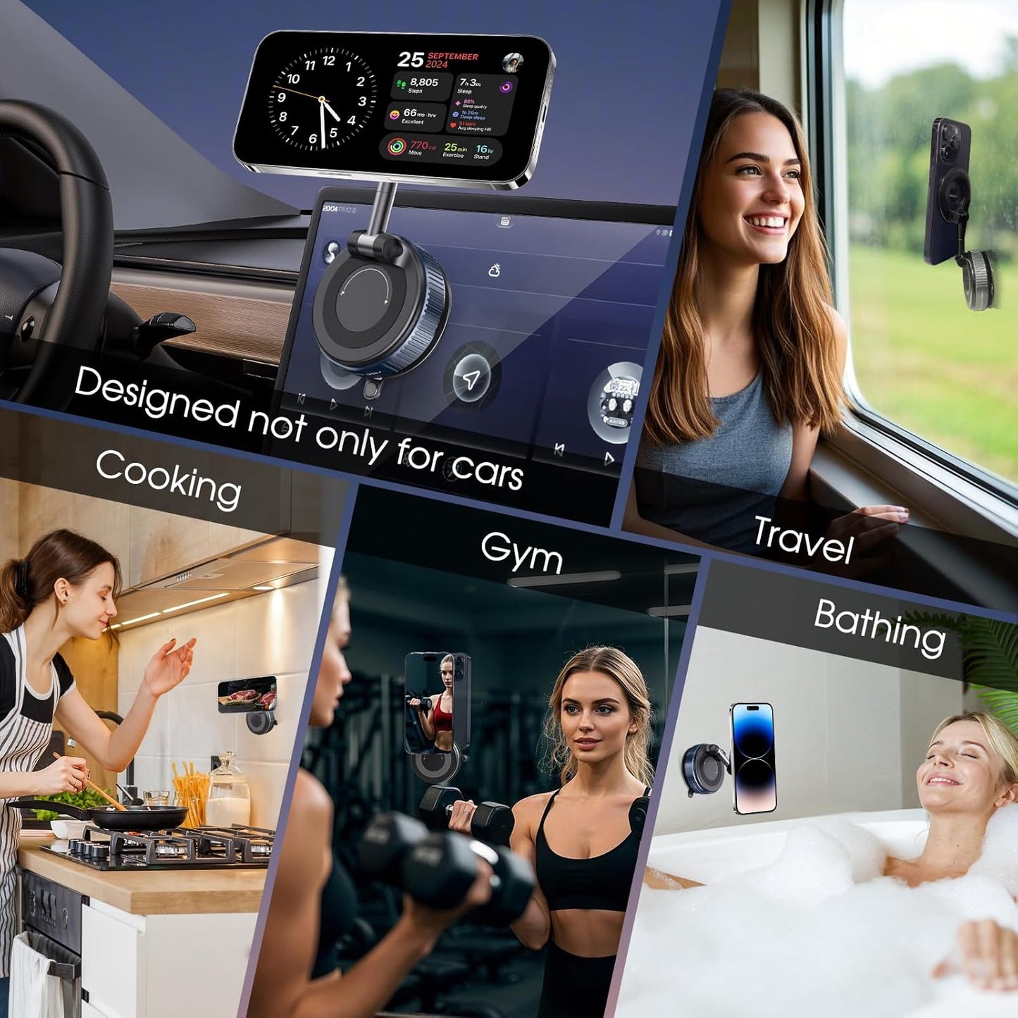 🚙360° Rotatable Vacuum Magnetic Phone Holder, Foldable and Retractable Suction Cup Car Phone Mount