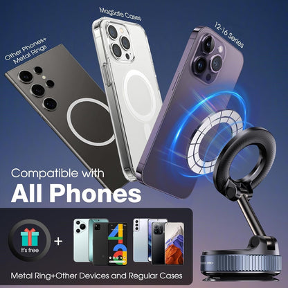 🚙360° Rotatable Vacuum Magnetic Phone Holder, Foldable and Retractable Suction Cup Car Phone Mount