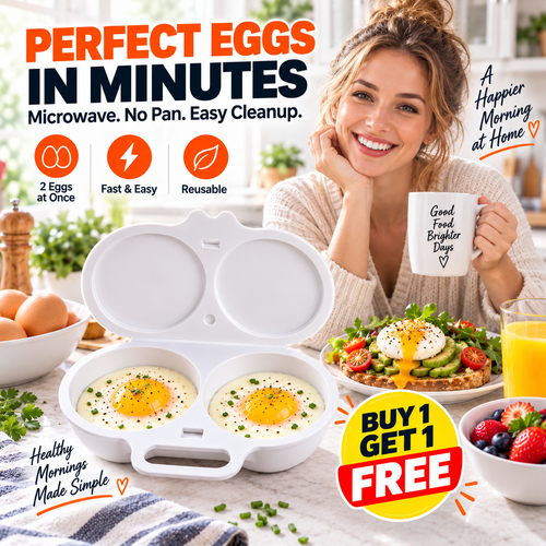 🎁 BUY 1 GET 1 FREE! Microwave Egg Poacher – 2 Eggs in Minutes, No Pan & Easy Cleanup 🍳⚡