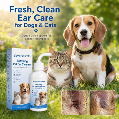 Savorselects™ Soothing Pet Ear Cleaner for Dogs & Cats – Gentle Wax, Dirt & Odor Removal