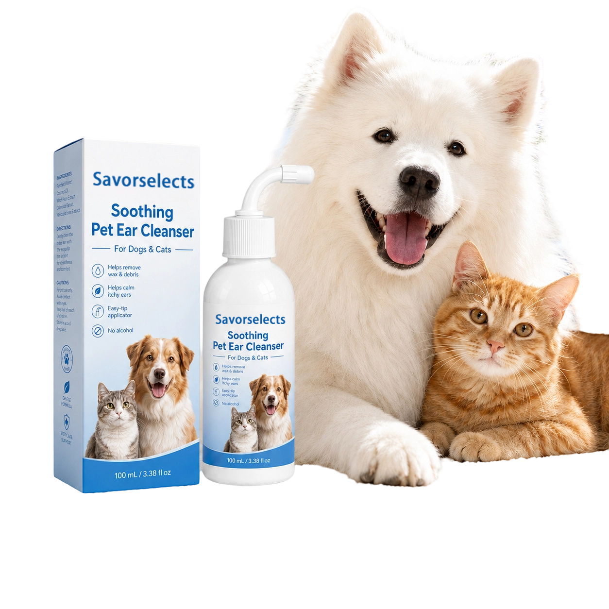 Savorselects™ Soothing Pet Ear Cleaner for Dogs & Cats – Gentle Wax, Dirt & Odor Removal
