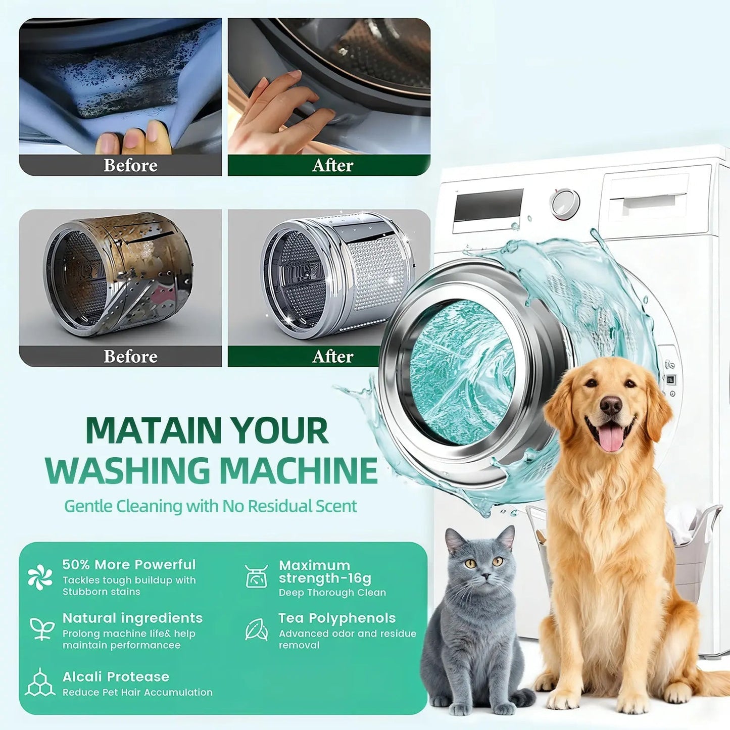 REMOVE PET HAIR & ODORS FROM YOUR WASHER