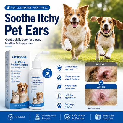 Savorselects™ Soothing Pet Ear Cleaner for Dogs & Cats – Gentle Wax, Dirt & Odor Removal