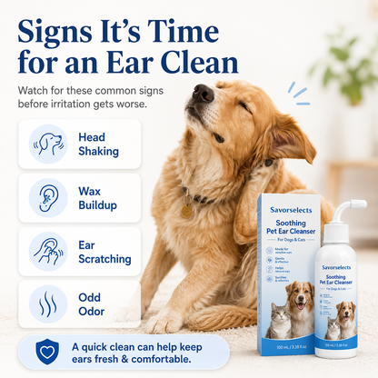 Savorselects™ Soothing Pet Ear Cleaner for Dogs & Cats – Gentle Wax, Dirt & Odor Removal