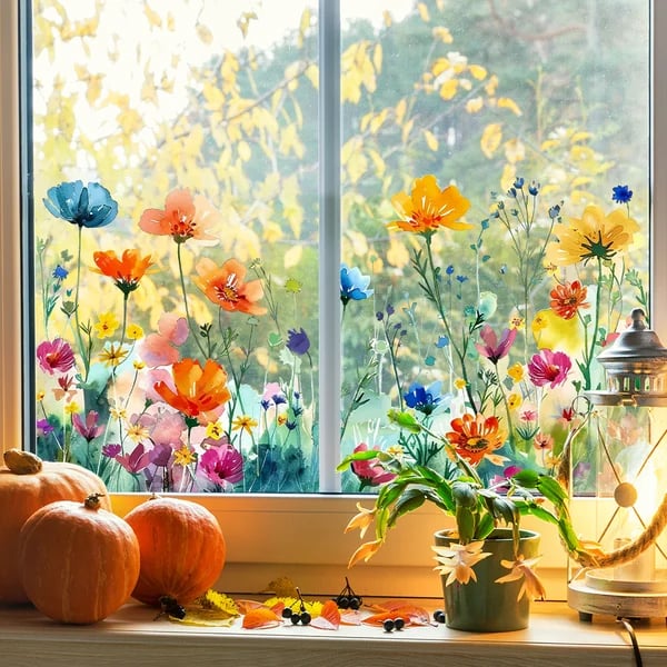 💐Colorful Floral Bouquet Window Sticker🖼️